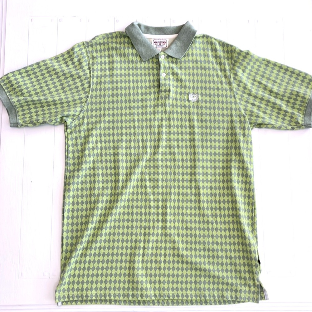 PHAT FARM Green and Grey Diamond Pattern Polo Style Shirt.